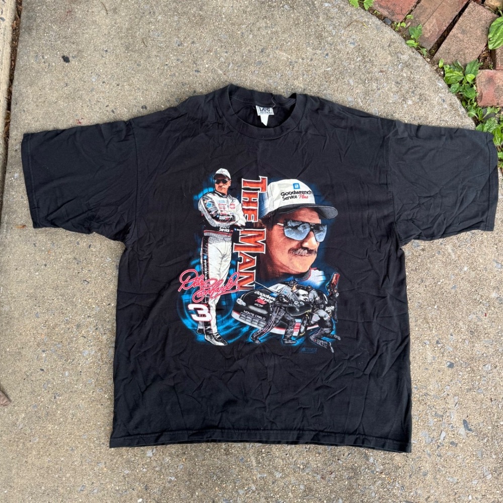 VTG Dale Earnhardt The Man NASCAR T-Shirt Lee‎ Sport Black XXL Rap Tee